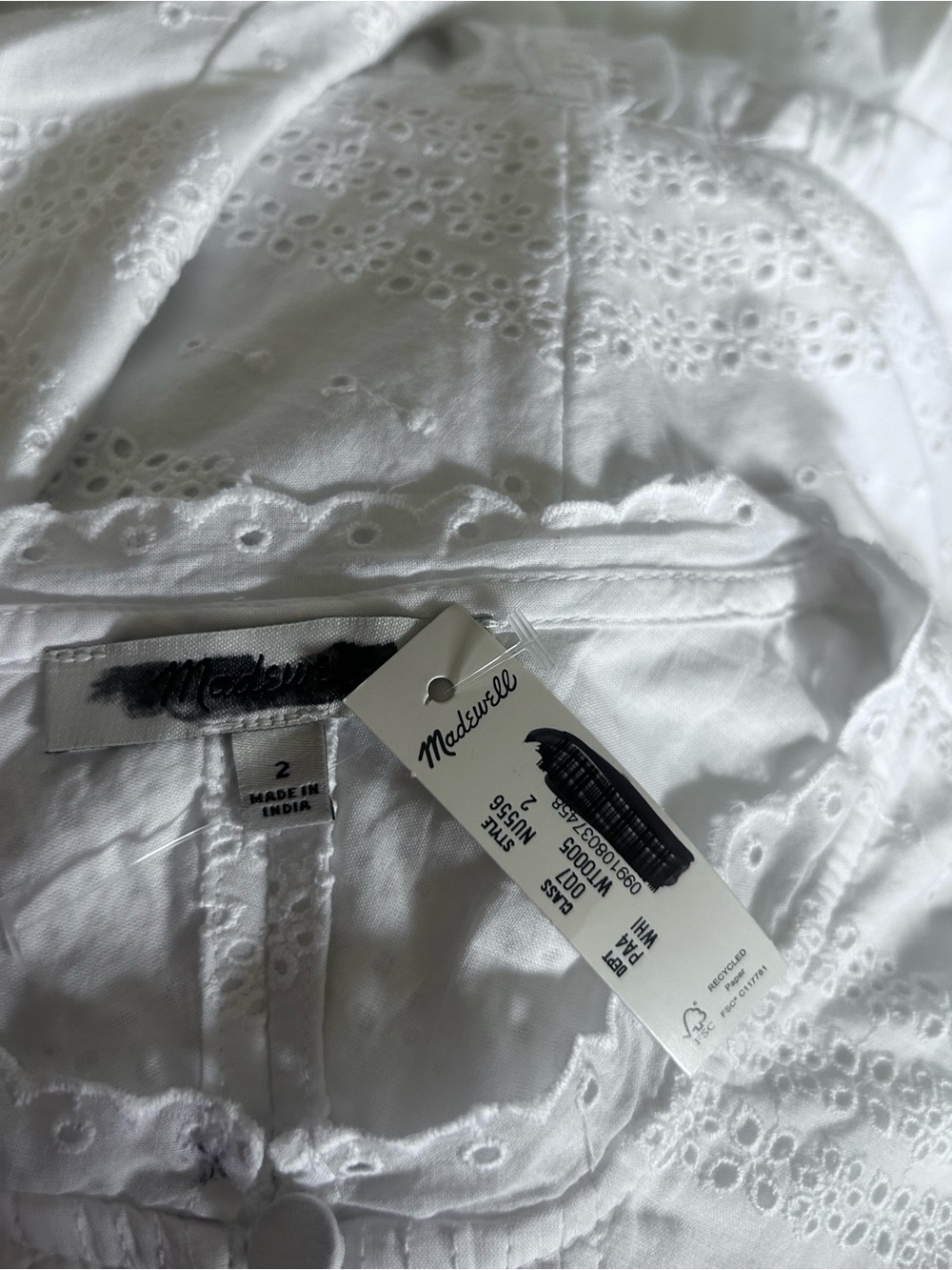 Madewell White Eyelet Flutter Sleeve Mini Dress in Cotton Size 2 - Picture 8 of 10